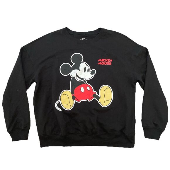 Disney Mickey Mouse Graphic Sweatshirt Womens 1x Crewneck Black Pullover - Picture 1 of 7